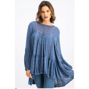 Altar'd State Embroidered Open Back Balloon Sleeve Tunic Dress